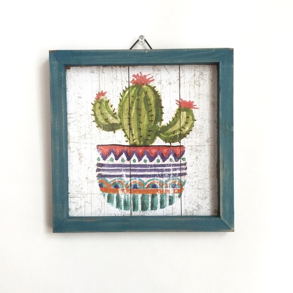 Vibrant Cactus Wall Art with Aged Frame - Picture 2 of 6